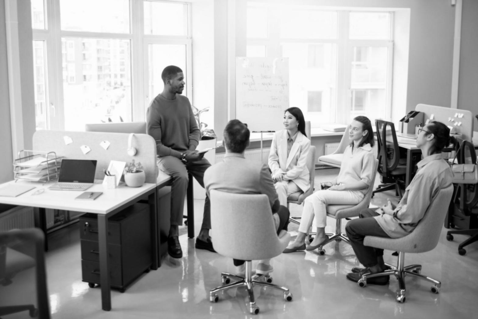 Financial analysts reviewing corporate data and market trends